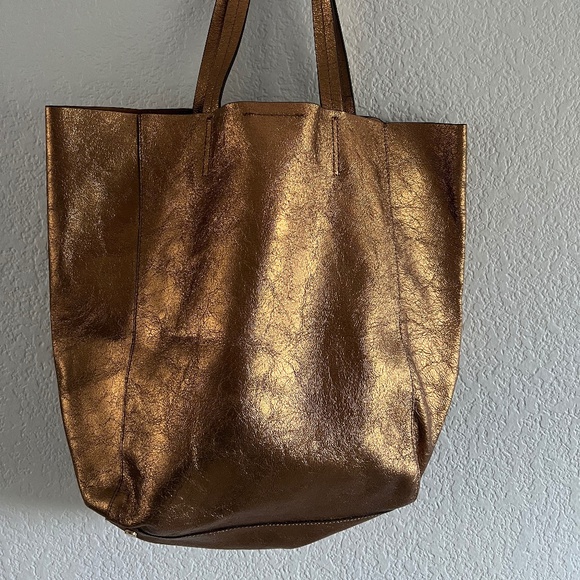 Banana Republic Gold Shiny Tote Bag - Picture 1 of 11
